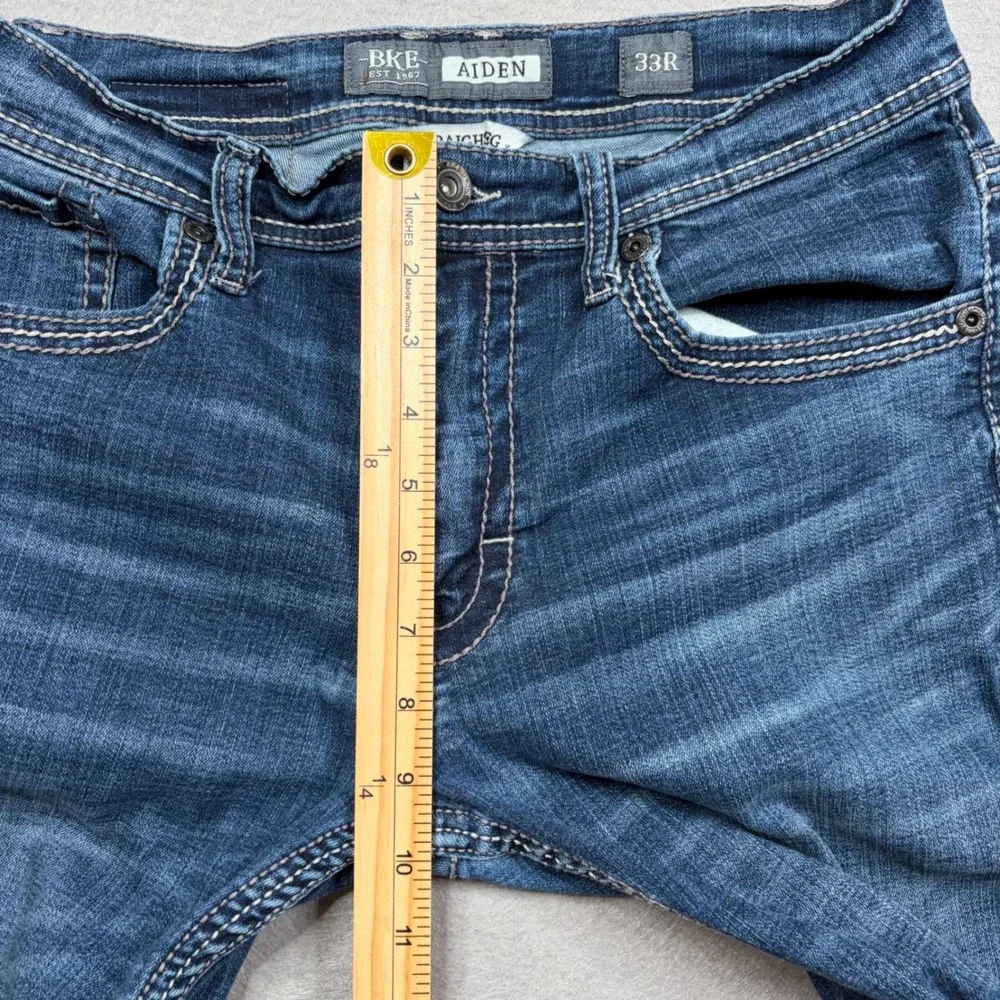 BKE Aiden Straight Leg Mens Jeans 33R Medium Wash Contrast‎ Stitch Denim